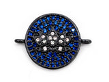 CZ Micro Pave Lotus Flower on Cobalt Plated Disc Round Connector, CZ Cubic Zirconia Space Connector, Yoga Charms, 20mm,sku#Y23