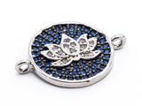 CZ Micro Pave Lotus Flower on Cobalt Plated Disc Round Connector, CZ Cubic Zirconia Space Connector, Yoga Charms, 20mm,sku#Y23