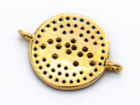 CZ Micro Pave Lotus Flower on Cobalt Plated Disc Round Connector, CZ Cubic Zirconia Space Connector, Yoga Charms, 20mm,sku#Y23