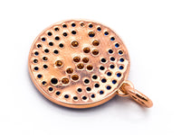 Cobalt CZ Micro Pave Lotus Flower on Disc Round Charm/Pendant, Cobalt CZ in Gold Rose, Black Gold, Silver Finish, Lotus Charm 16mm, sku#Y24