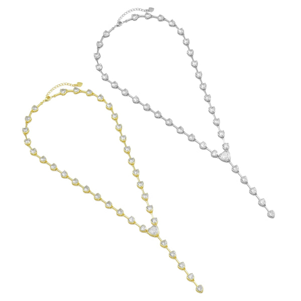 Heart CZ Link Chain Y shape Long Lariat Style Necklace, Sku#A153