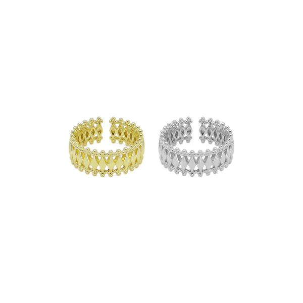 Gold Silver Rhombus Band Ring, Sku#A158