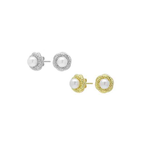 Rose Flower Pearl Stud Earrings, Sku#A163