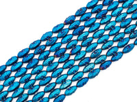 Natural Hematite Matt Blue Long Oval Beads, Old Man Head Carved, Oval Metallic Blue Gemstone Beads, 8x16mm,8'' Full Strand, Sku#W59