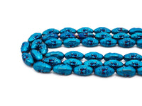 Natural Hematite Matt Blue Long Oval Beads, Old Man Head Carved, Oval Metallic Blue Gemstone Beads, 8x16mm,8'' Full Strand, Sku#W59