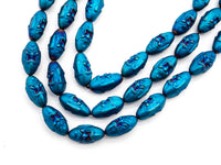 Natural Hematite Matt Blue Long Oval Beads, Old Man Head Carved, Oval Metallic Blue Gemstone Beads, 8x16mm,8'' Full Strand, Sku#W59