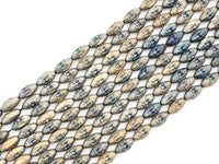 Natural Hematite Matt Light Blue Long Oval Beads,Old Man Head Carved, Oval Metallic Gemstone Beads 8x16mm , 8'' Full Strand, Sku#W57
