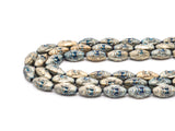 Natural Hematite Matt Light Blue Long Oval Beads,Old Man Head Carved, Oval Metallic Gemstone Beads 8x16mm , 8'' Full Strand, Sku#W57