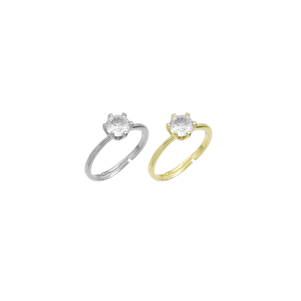 Clear Round Diamond CZ Gold Adjustable Ring, Sku#A179