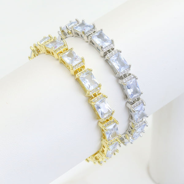 Big Rectangle CZ Gold Silver  Bracelet, Sku#A188