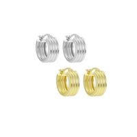 Plain Multi Lines Gold Silver Hoop Earrings, Sku#A194