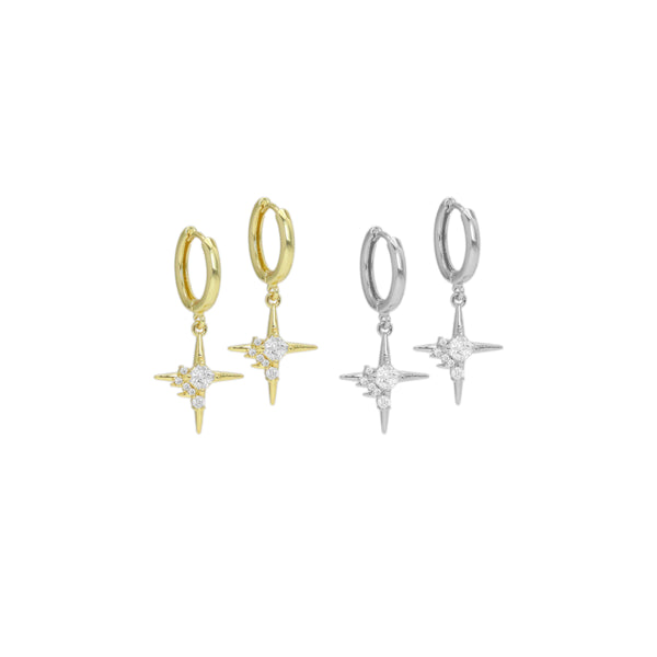 Clear CZ North Star Gold Silver Earrings, Sku#A207