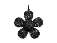 48x58mm CZ Micro Pave Large Daisy Flower Pendant, Black Cubic Zirconia Pave Mega Floral Pendant in Gold Black Finish,sku#F355