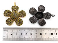 48x58mm CZ Micro Pave Large Daisy Flower Pendant, Black Cubic Zirconia Pave Mega Floral Pendant in Gold Black Finish,sku#F355