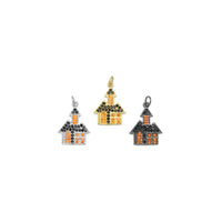 Colorful CZ Pave Halloween Haunted House Castle Charm, Sku#A214