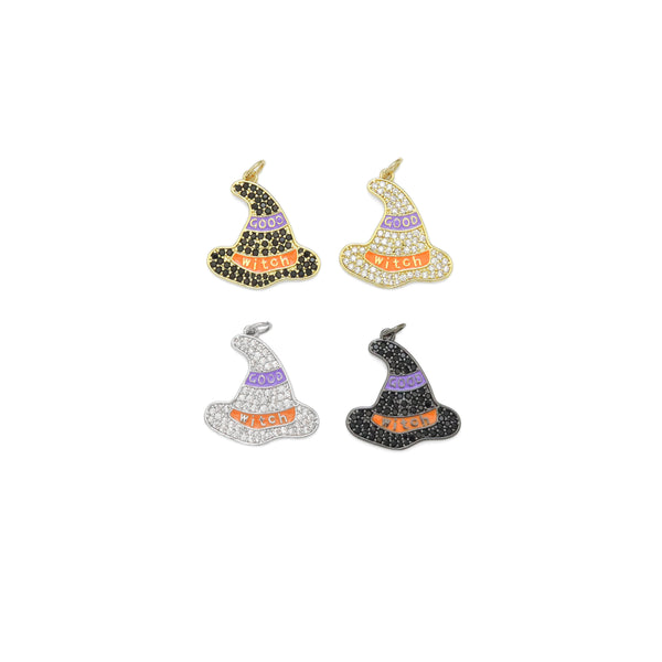 Colorful CZ Halloween Witch Hat Charm, Sku#A215
