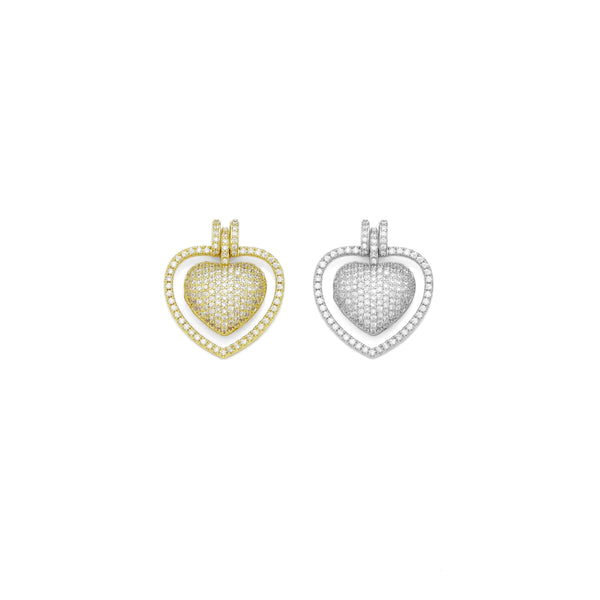 CZ Pave Double Heart Pendant, Sku#A216
