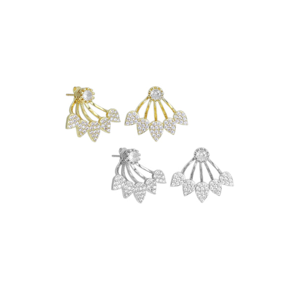 Gold Clear CZ Multi Leaves Drop Earrings, Sku#A225