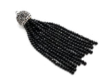 Black/Silver Crystal Beaded Tassel Pendants,Glass Crystal Beads,Pave CZ Rhinestone Cap, Tassel Necklace Enhancer, 3'' long, Sku#B67