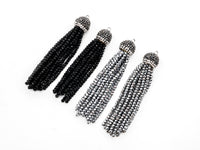 Black/Silver Crystal Beaded Tassel Pendants,Glass Crystal Beads,Pave CZ Rhinestone Cap, Tassel Necklace Enhancer, 3'' long, Sku#B67