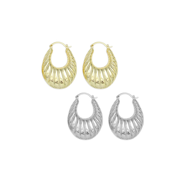 Gold Silver Swirled Chunky Oval Statment Earrings, Sku#A232