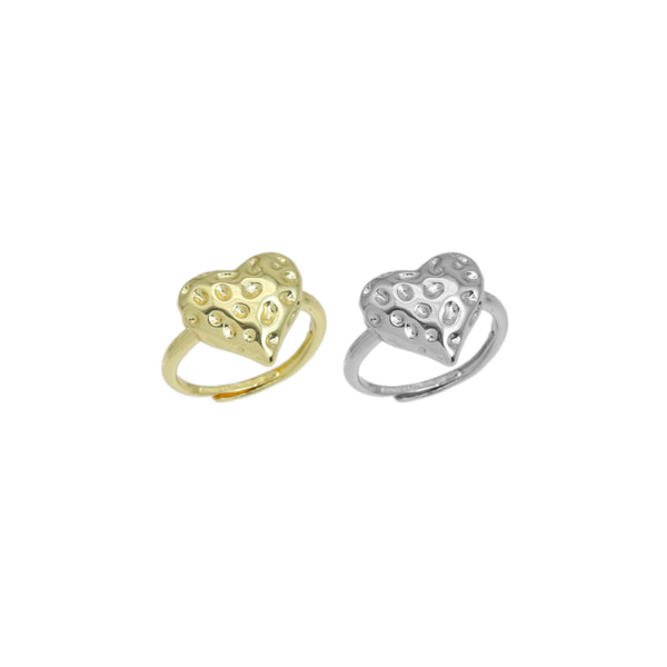 Gold Silver Hammered Raindrop Heart Adjustable Ring, Sku#A235