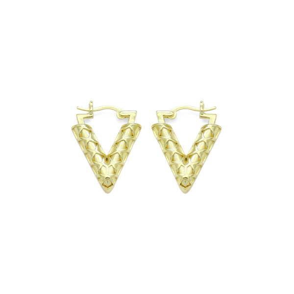 Gold V Shape Geometry Huggie Earrings, Sku#A249