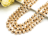 60" Extra Long Knotted Crystal Necklace, 8mm Gold Faceted Crystal Beads, Double Wrap, Champagne Color, 60 inch or 36inch strand, SKU#D3