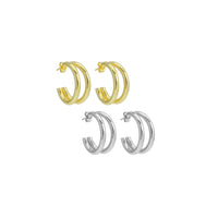 Gold / Silver Double Link Hoop Stud Earrings, Sku#A260