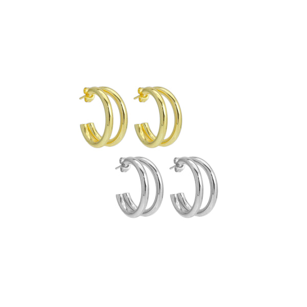 Gold / Silver Double Link Hoop Stud Earrings, Sku#A260