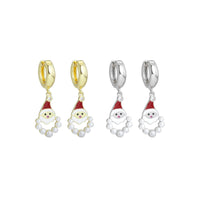 Gold Silver Pearl Santa Claus Christmas  Earrings, Sku#A264