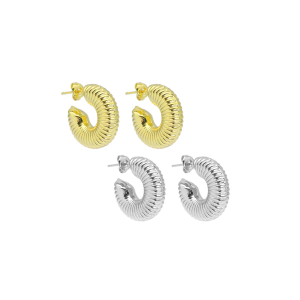 Puffy Snail Gold Silver Thick Hoop Earrings, Sku#A267