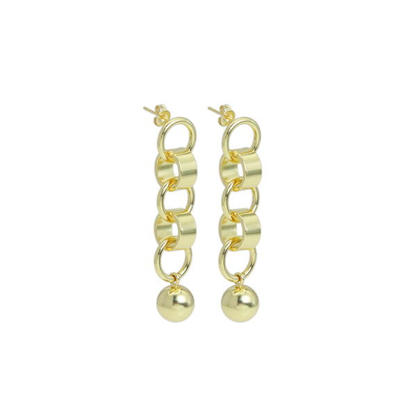 Shiny Gold Link Chain Ball Dangle Earrings, Sku#A275