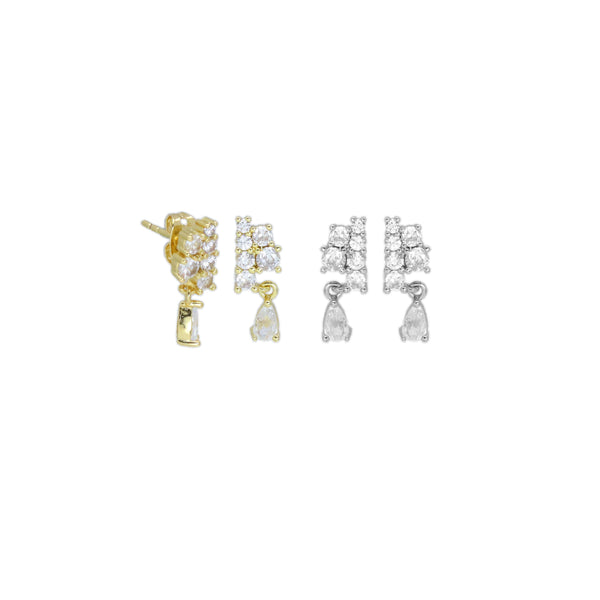 Gold Clear CZ Teardrop Stud Earrings, Sku#A285