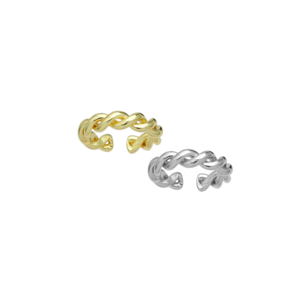 Gold Silver Twisted Adjustable Ring, Sku#A287