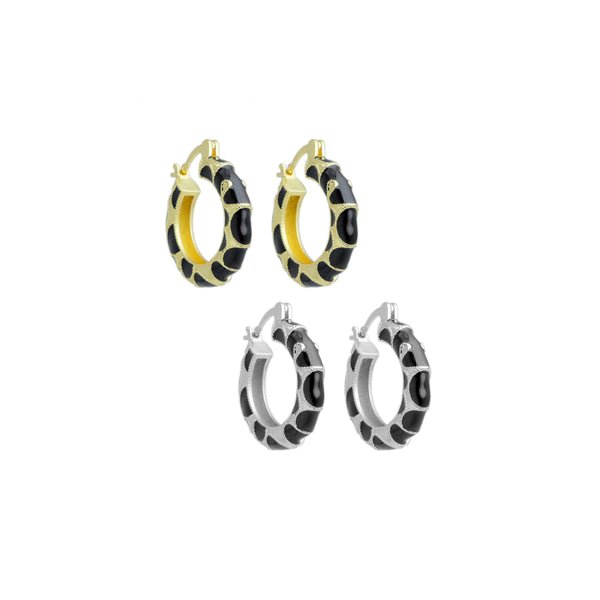 Black Enamel Round Hoop Earrings, Sku#A298