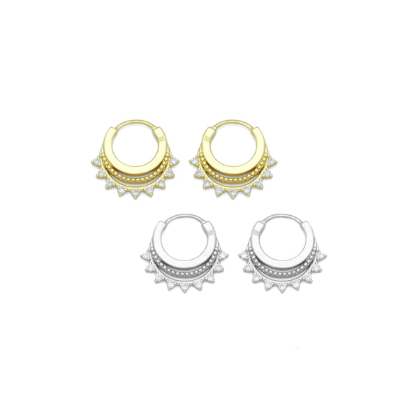Gold Silver Triangle CZ Half Circle Spike Earrings, Sku#A306