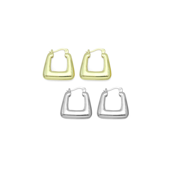Plain Gold Silver Square Dangle Hoop Earrings, Sku#A307