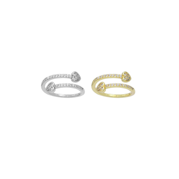 Clear CZ Gold Silver Heart Wrap Adjustable Ring, Sku#A327