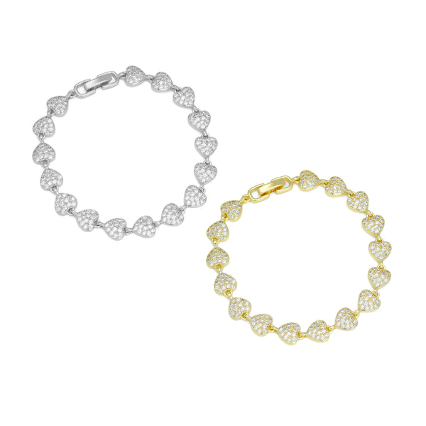Gold Silver Clear CZ Heart Adjustable Bracelet, Sku#A331