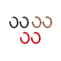 Black Brown Red Pink Enamel Hoop Earrings, Sku#A332