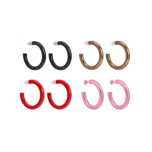 Black Brown Red Pink Enamel Hoop Earrings, Sku#A332