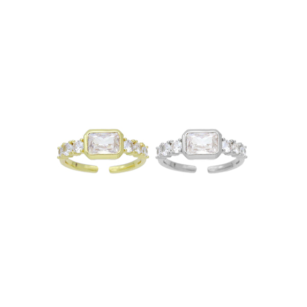 Clear Rectangle CZ Adjustable Ring, Sku#A335