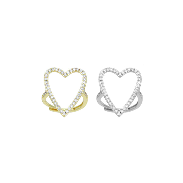Clear CZ Heart Statement Adjustable Ring, Sku#A338