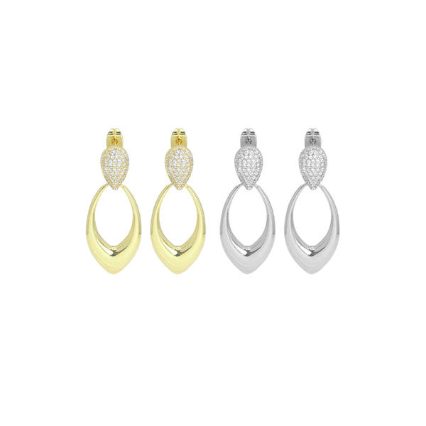 Gold Silver Clear CZ Tear drop Shape Earrings, Sku#A343