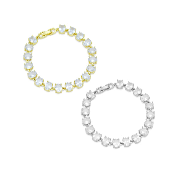 Crystal Oval Link Gold Silver Adjustable Bracelet, Sku#A346