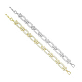 CZ Oval Flower Link Gold Silver Bracelet, Sku#A347