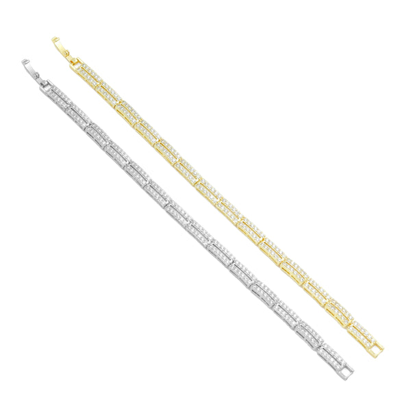 Clear CZ Double Bar LInk Gold Adjustable Bracelet, Sku#A349