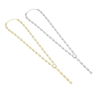 Rectangle CZ Gold Silver Y Shape Chain Necklace, Sku#A350
