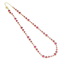 Gold Fichsia Dot CZ Link Chain Necklace, Sku#A351